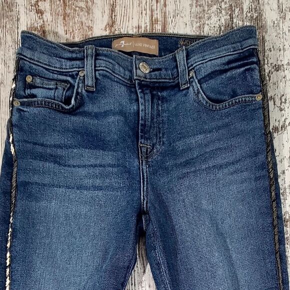 Women's 7 for all Mankind Luxe Vintage the ankle skinny jeans size 26 sequins - Picture 2 of 9